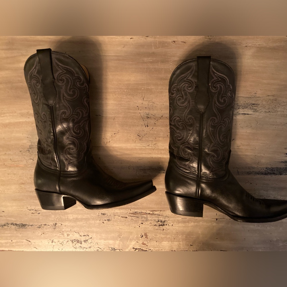 Cavender’s Women’s Black Ranchero Leather Snip Toe Cowboy Boots Size 8